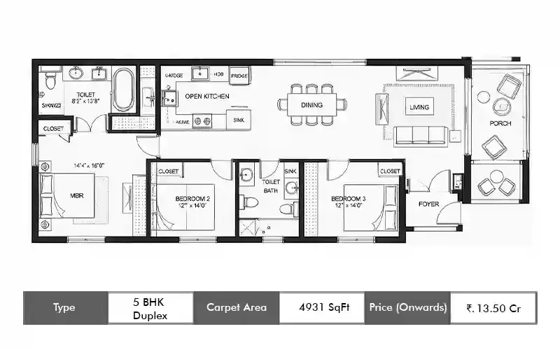 L&T Raintree - Elara Celestia 5 BHK Duplex floor plan, 4931 sq ft saleable area